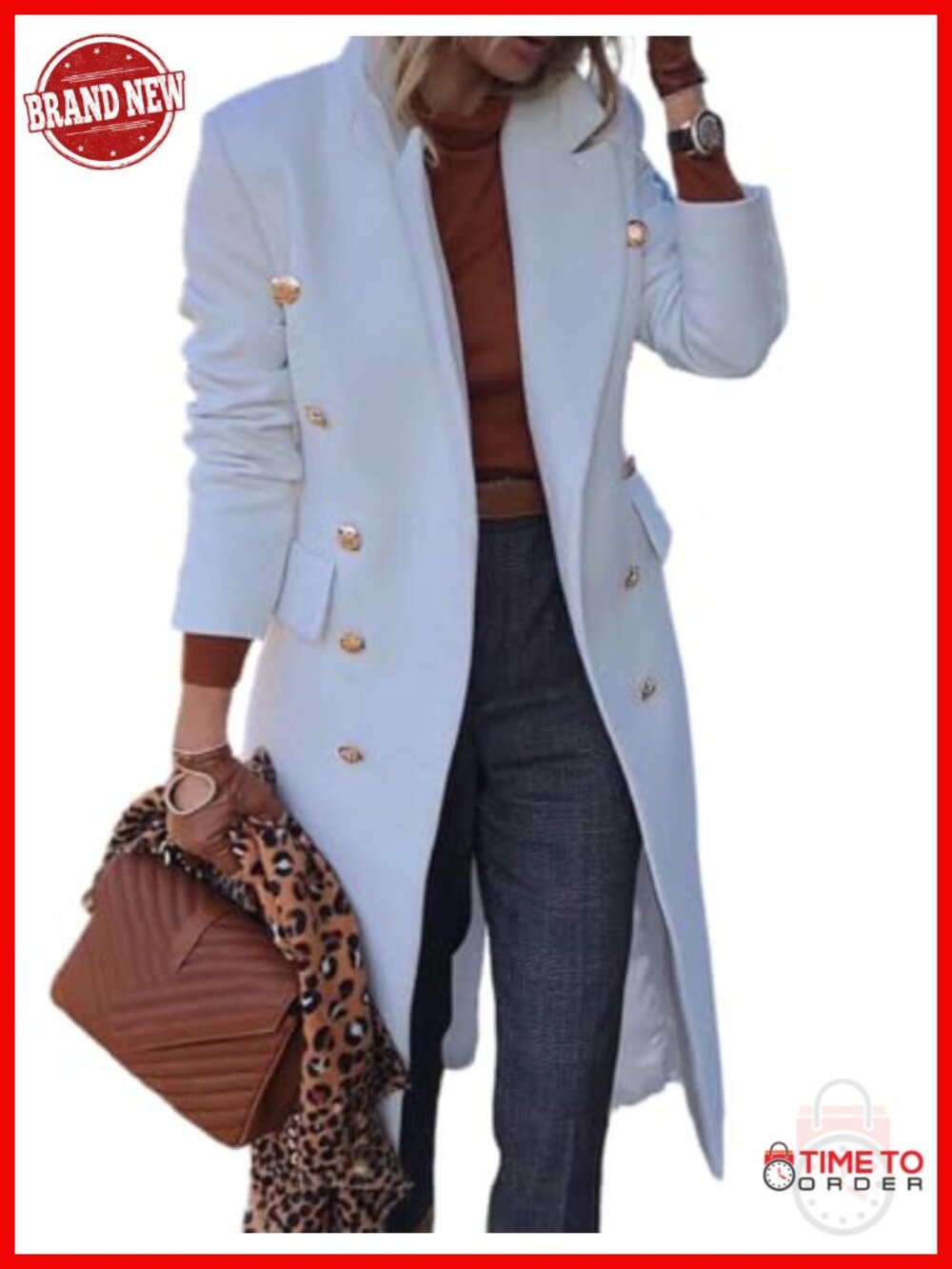 Double Breasted Wool Blend Peacoat Long Sleeve Knee Length Fall Winter